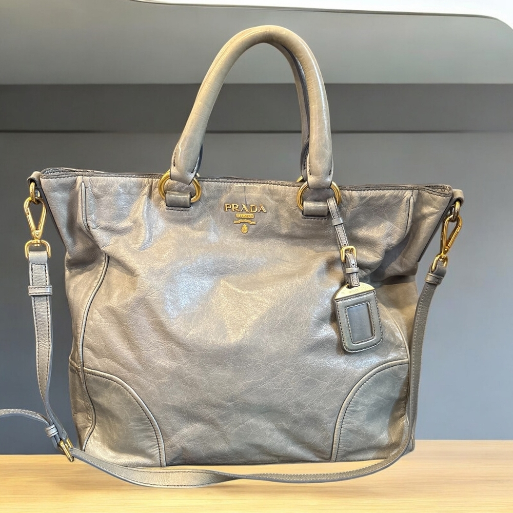 Grey Prada Leather Two Way